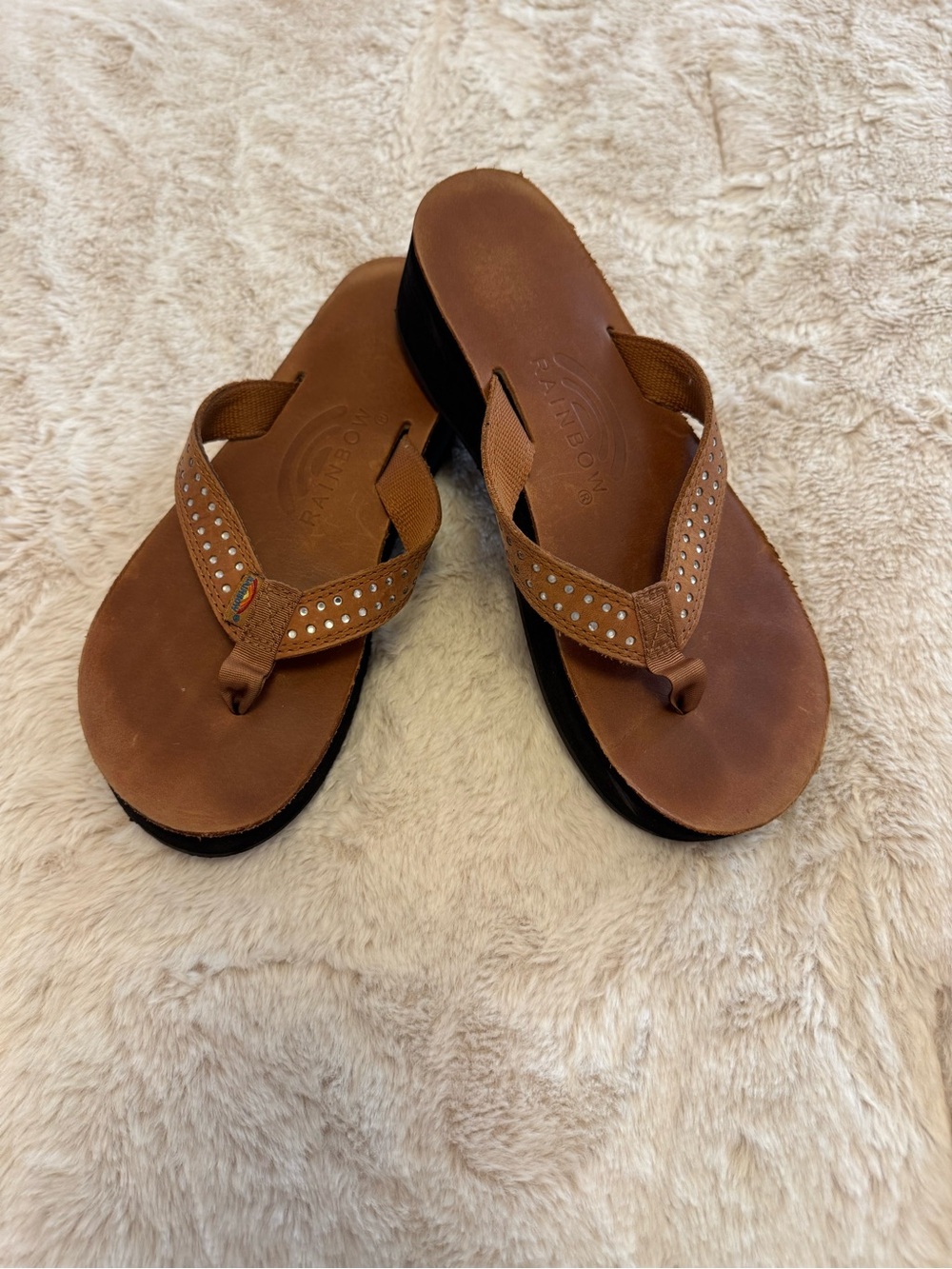 Rainbow platform Brown Rhinestone Wedge Flip Flop Sandals